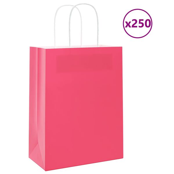 vidaXL Paper Bags 250 pcs with Handles Pink 21x11x28 cm
