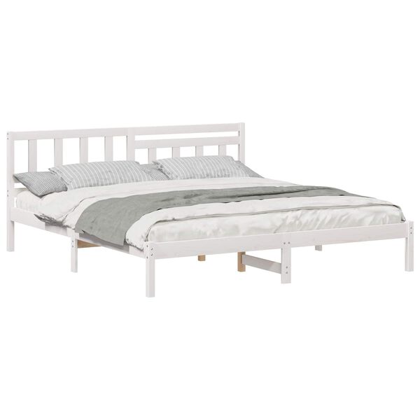 vidaXL Bed Frame with Headboard White 200 x 200 cm Solid Pine Wood