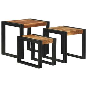 vidaXL Nesting Table 3 pcs Solid acacia wood and a metal