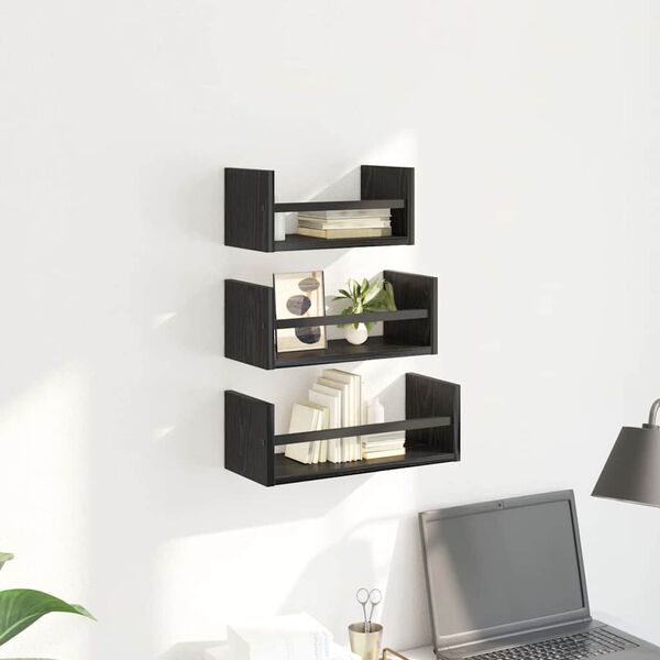 vidaXL Wall Shelf Set 3 pcs Black Oak 40 x 16 x 14 cm Engineered Wood