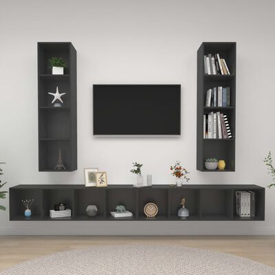 vidaXL Wall-mounted TV Cabinets 4 pcs Grey Engineered Wood