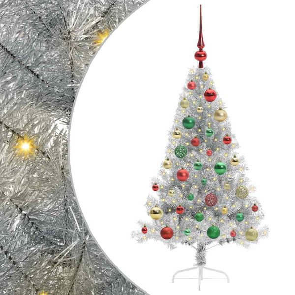 vidaXL Artificial Pre-lit Christmas Tree Silver 120 cm PET