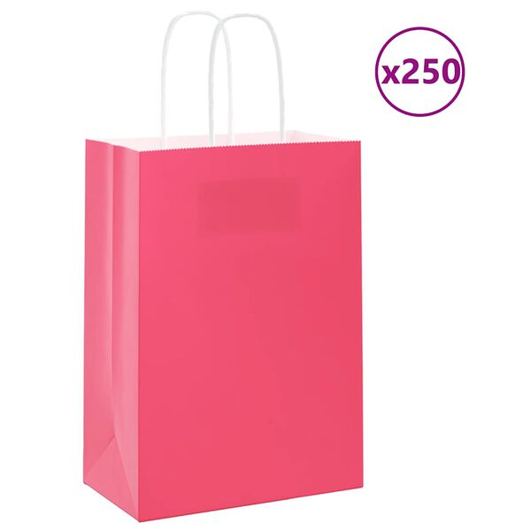vidaXL Paper Bags 250 pcs with Handles Pink 15x8x21 cm