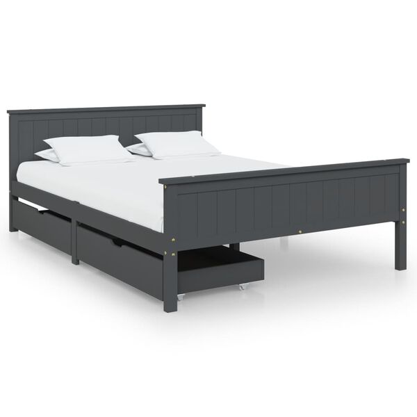 vidaXL Bed Frame without Mattress Dark Grey Solid Wood Pine 140x200 cm (322205+321990)