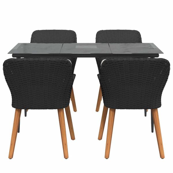 vidaXL Garden Dining Set with Cushion 5 pcs Black Poly Rattan