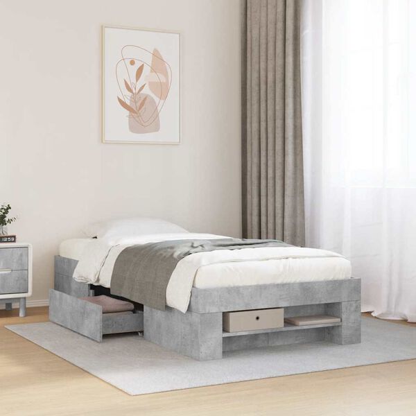 vidaXL Bed Frame without Mattress Concrete Grey 100x200cm Engineered Wood