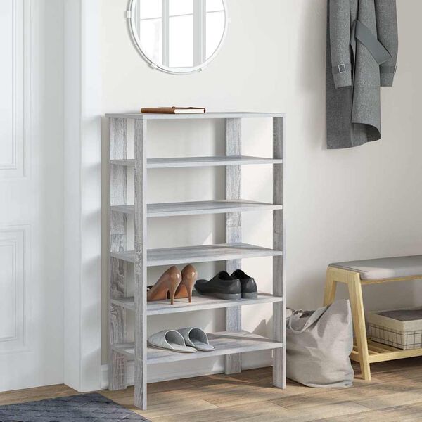 vidaXL Shoe Rack Grey Sonoma 61x32x105 cm Engineered Wood