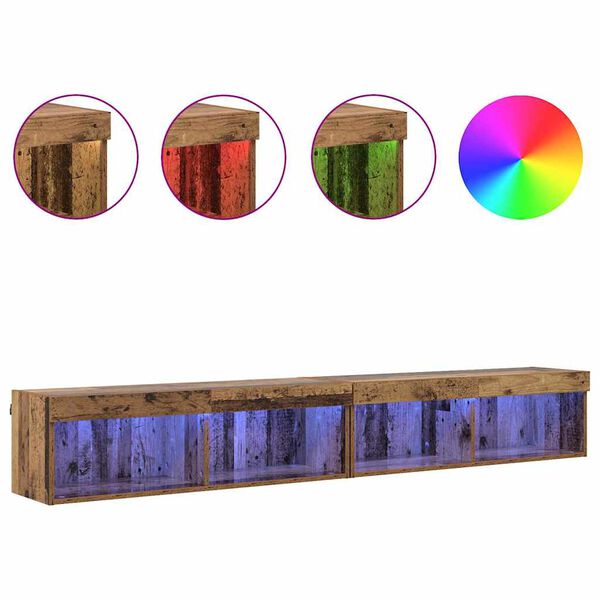 vidaXL TV Cabinet Set with LED Wall-mounted Old Wood Engineered Wood