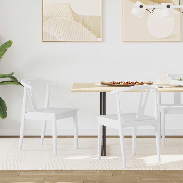 vidaXL Dining Chair 2 pcs White and White Solid Rubber Wood