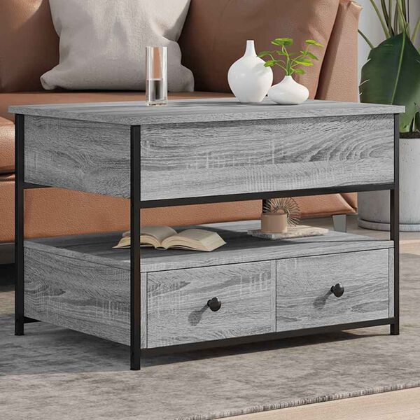 vidaXL Coffee Table Grey Sonoma 70x50x50 cm Engineered Wood and Metal