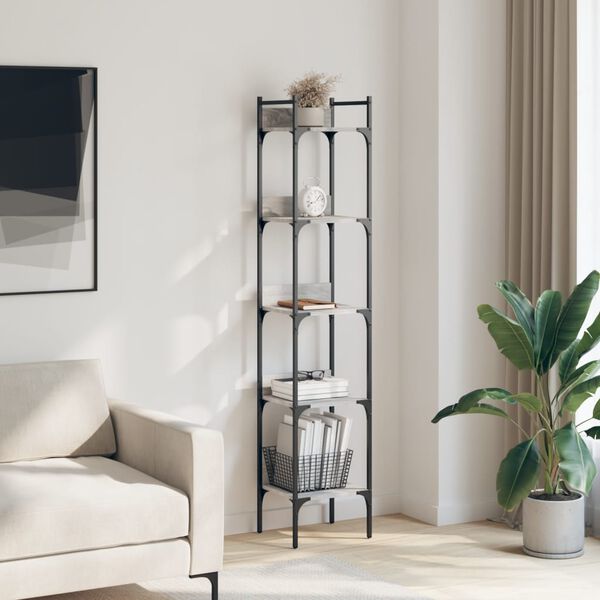 vidaXL Bookshelf 5-Tier Grey Sonoma 35x30x174 cm Engineered Wood
