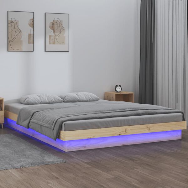 vidaXL LED Bed Frame without Mattress Double Solid Wood