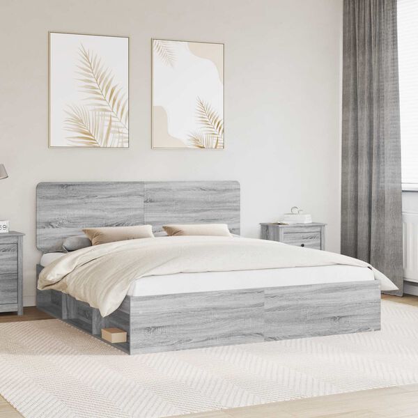 vidaXL Bed Frame Grey Sonoma 180 x 200 cm Solid Pine Wood