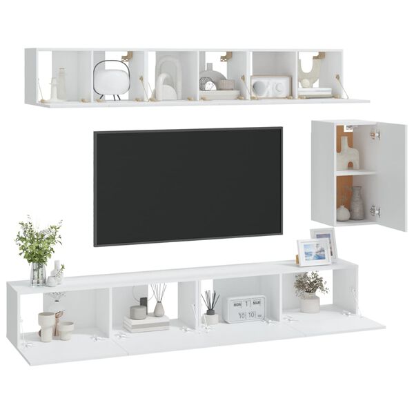 vidaXL 6 Piece TV Cabinet Set White Engineered Wood