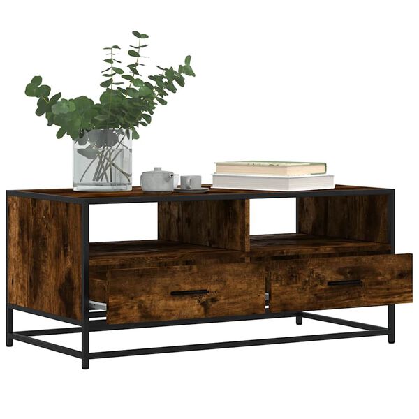 vidaXL Coffee Table Smoked Oak 100x50x45 cm Engineered Wood and Metal