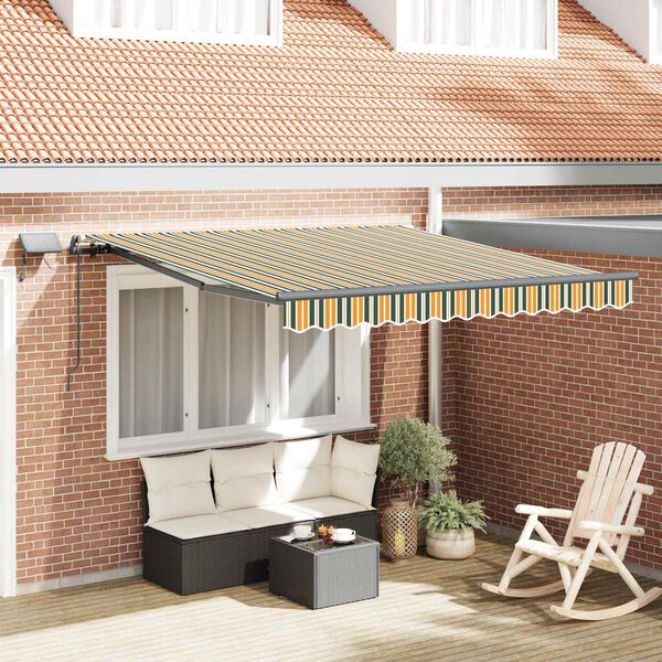 vidaXL Retractable Awning Manual Green and yellow 350 x 250 cm Fabric