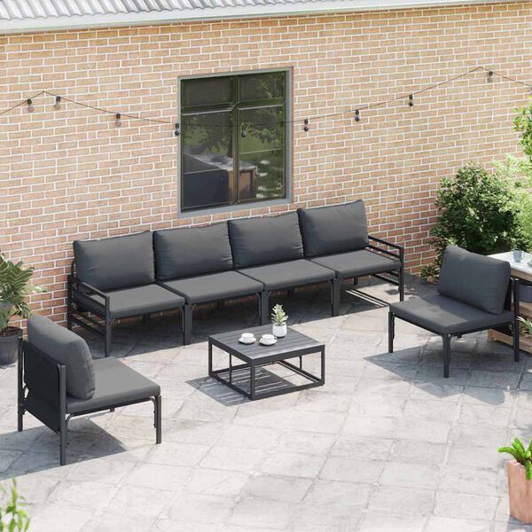 vidaXL Garden Sofa Set with Cushion 7 pcs Black Steel