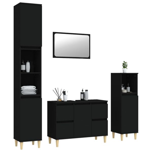 vidaXL 4 Piece Bathroom Furniture Set Black Engineered Wood