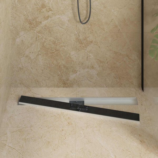 vidaXL Shower Drain with Glass Cover Black 100 cm Stainless Steel 304