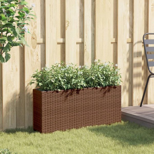 vidaXL Garden Planter with 2 Pots Brown 90x20x40 cm Poly Rattan