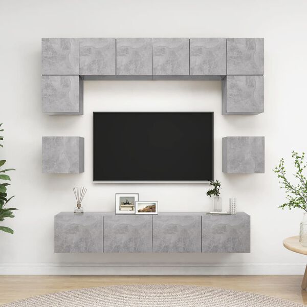 vidaXL 8 Piece TV Cabinet Set Concrete Grey Engineered Wood