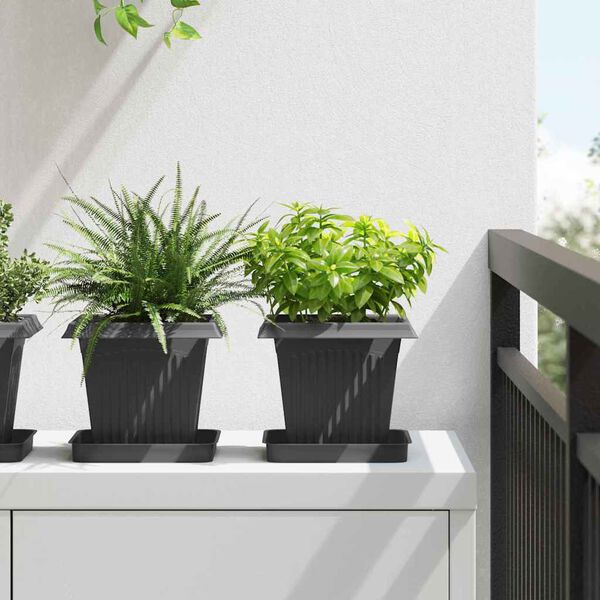 vidaXL Square Flower Pot 6 pcs Black 16 x 16 x 14 cm Plastic