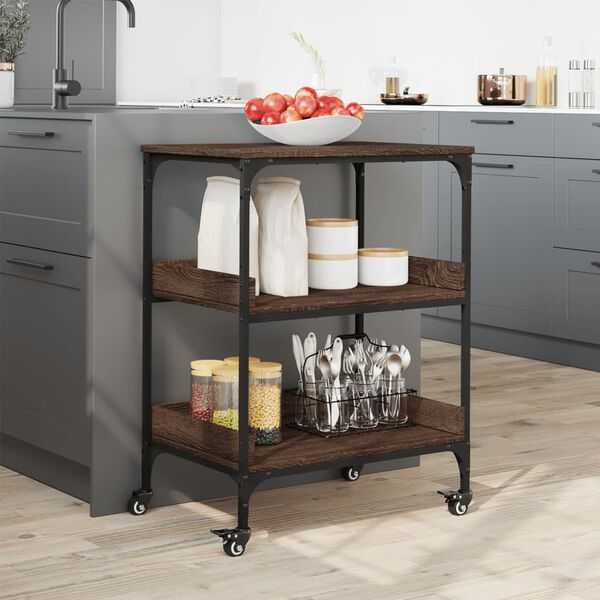 vidaXL Kitchen Trolley Brown Oak 60x41x80.5 cm Engineered Wood