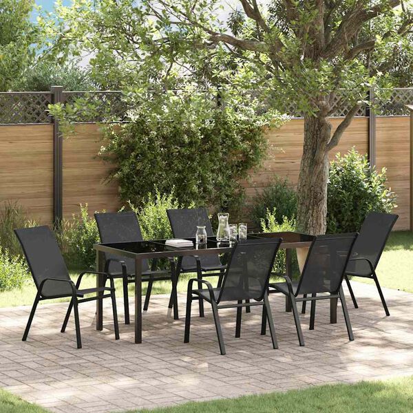 vidaXL Garden Dining Set 7 pcs Black Powder-coated Steel