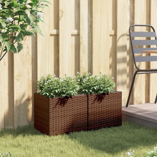 vidaXL Garden Planters 2 pcs Brown 36x30x32 cm Poly Rattan