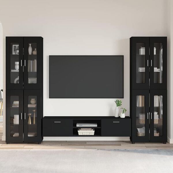 vidaXL TV Cabinet Set with Drawer with Shelf Black Engineered Wood