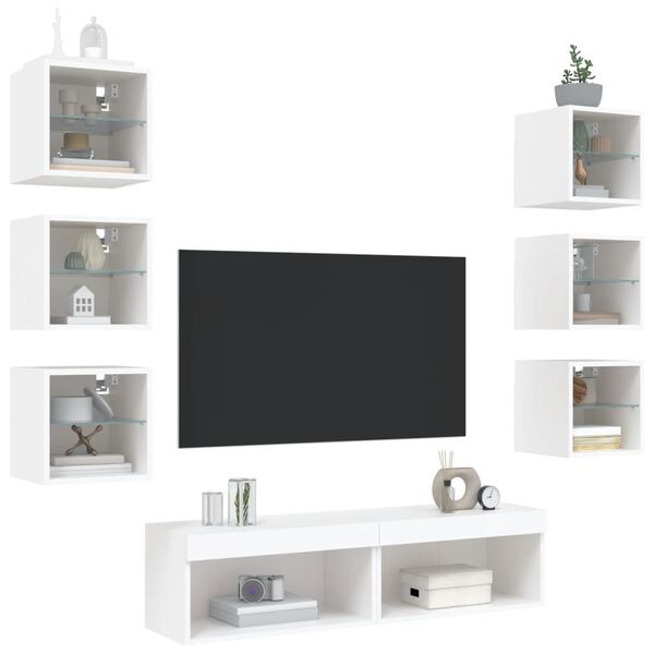 vidaXL 8 Piece TV Wall Units with LED White Engineered Wood