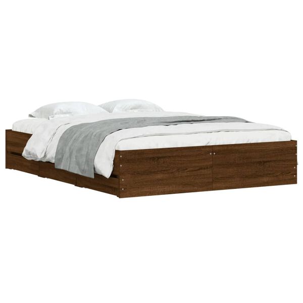 vidaXL Bed Frame with Drawers without Mattress Brown Oak 140x200 cm