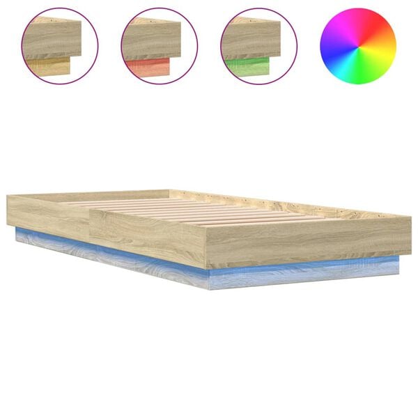 vidaXL Bed Frame without Mattress with LED Lights Sonoma Oak 90x200 cm