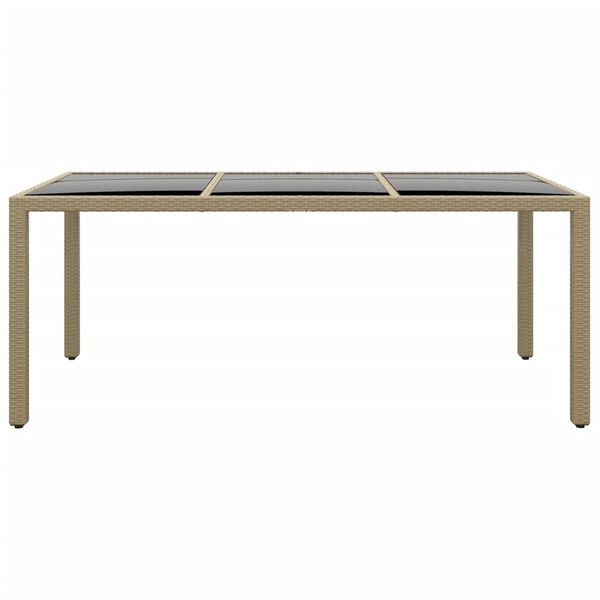 vidaXL Garden Table 190x90x75 cm Tempered Glass and Poly Rattan Beige