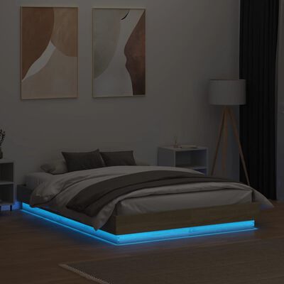 vidaXL Bed Frame with LED Lights Sonoma Oak 120x190 cm Small Double