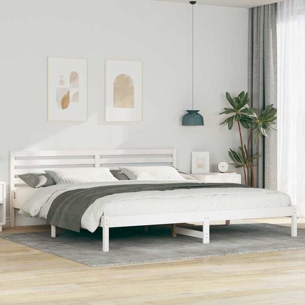 vidaXL Bed Frame with Headboard White 180 x 210 cm Solid Pine Wood