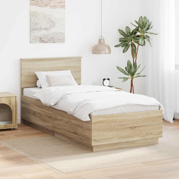vidaXL Bed Frame with Headboard Sonoma Oak 90 x 200 cm Engineered Wood