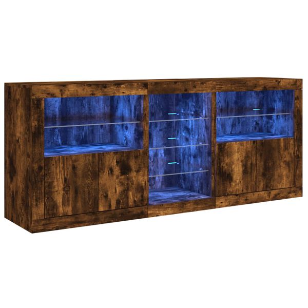 vidaXL Sideboard with LED Lights Smoked Oak 162x37x67 cm