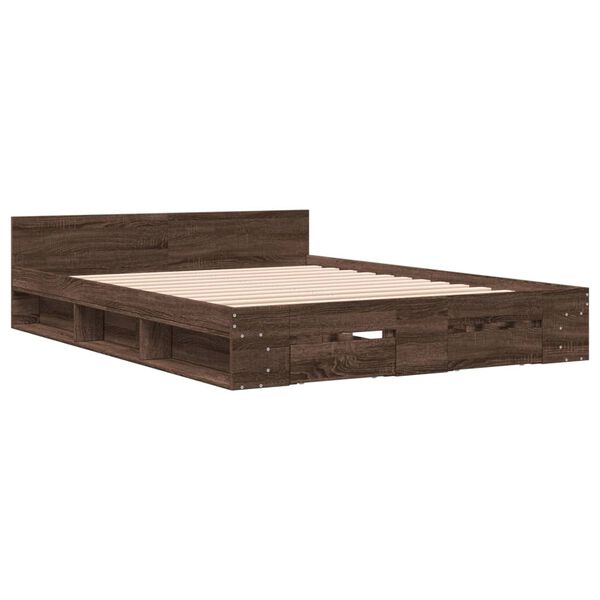 vidaXL Bed Frame with Drawers without Mattress Brown Oak 140x200 cm