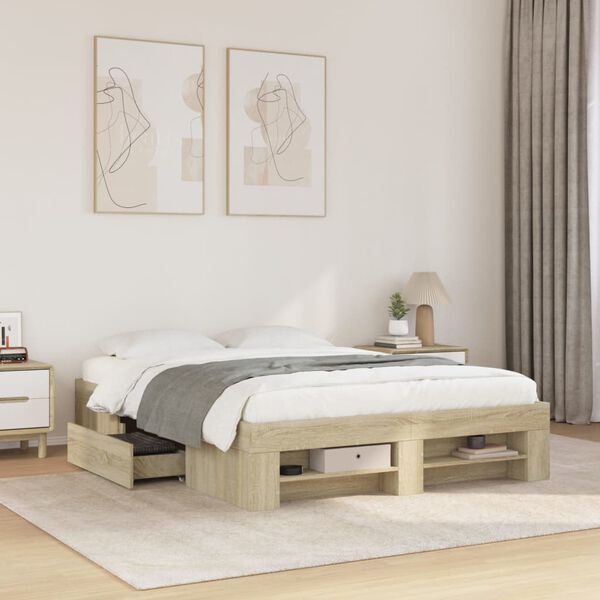 vidaXL Bed Frame without Mattress Sonoma Oak 140x190 cm Engineered Wood