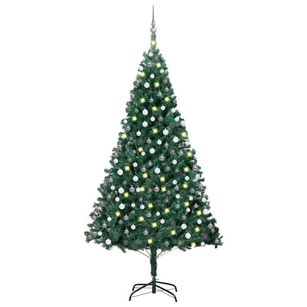 vidaXL Artificial Pre-lit Christmas Tree with Ball Set Green 210 cm PVC