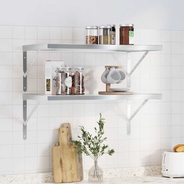 vidaXL Wall Shelves 2 pcs 75x40 cm Silver Stainless Steel