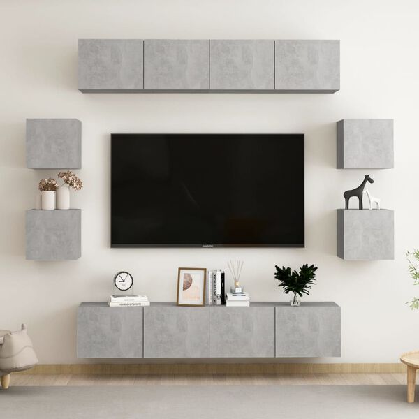vidaXL 8 Piece TV Cabinet Set Concrete Grey Engineered Wood