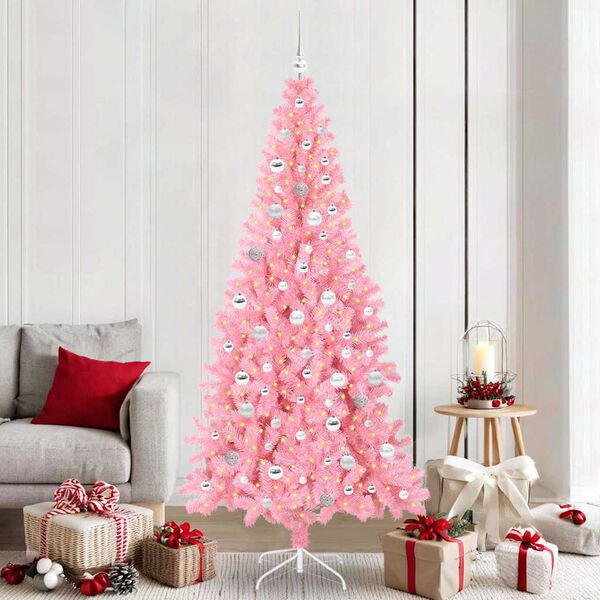 vidaXL Christmas Tree with 300 LEDs with Stand Pink 210 cm PVC