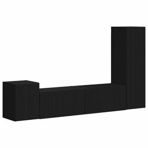 vidaXL TV Cabinet Set Wall-mounted 4 pcs Black Engineered Wood