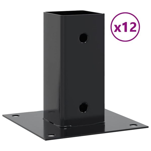 vidaXL Post Bases Square 12 pcs Anthracite 71x71 mm Powder-coated Steel