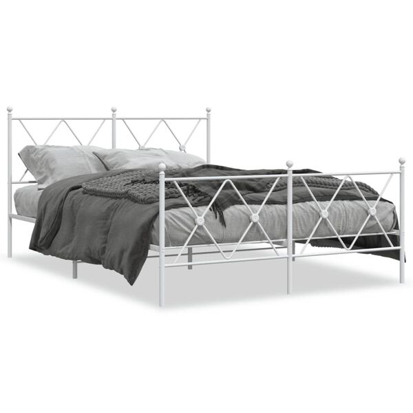 vidaXL Metal Bed Frame without Mattress with Footboard White 140x190cm