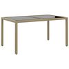 vidaXL Garden Table | Beige | Poly rattan, powder-coated steel, tempered glass