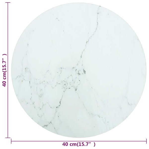 vidaXL Table Top White Ø40x0.8 cm Tempered Glass with Marble Design