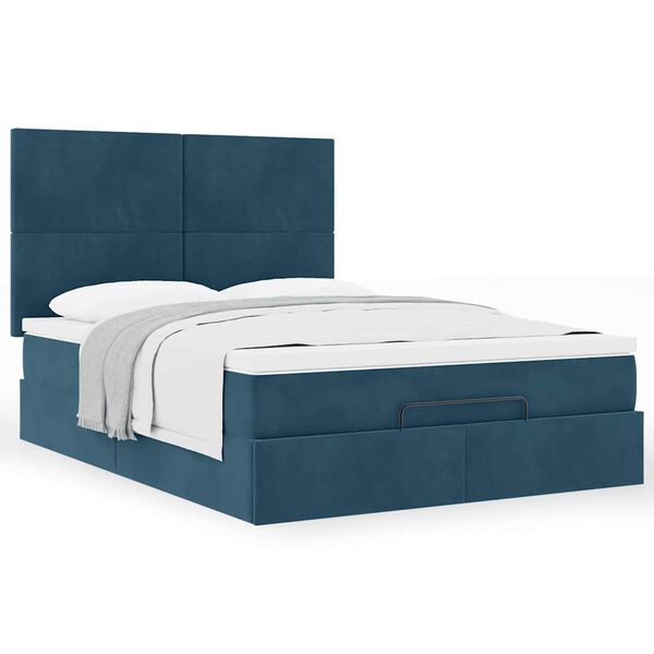 vidaXL Ottoman Bed with Mattresses Dark Blue 140x200cm Velvet